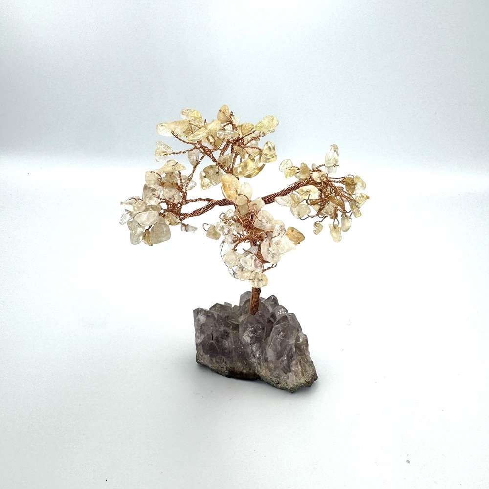 Natural‎ Yellow Crystal Chip Hand Woven Wire Tree Purple Crystal Cluster Base